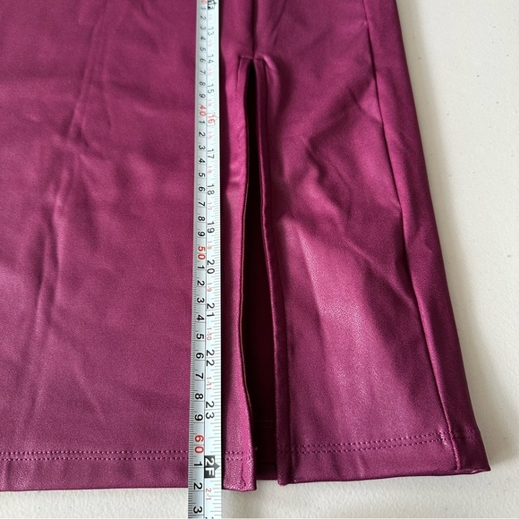 NWT Popilush Shapewear Sculpting Faux Leather Front Slit Midi Skirt Purple - Picture 6 of 9